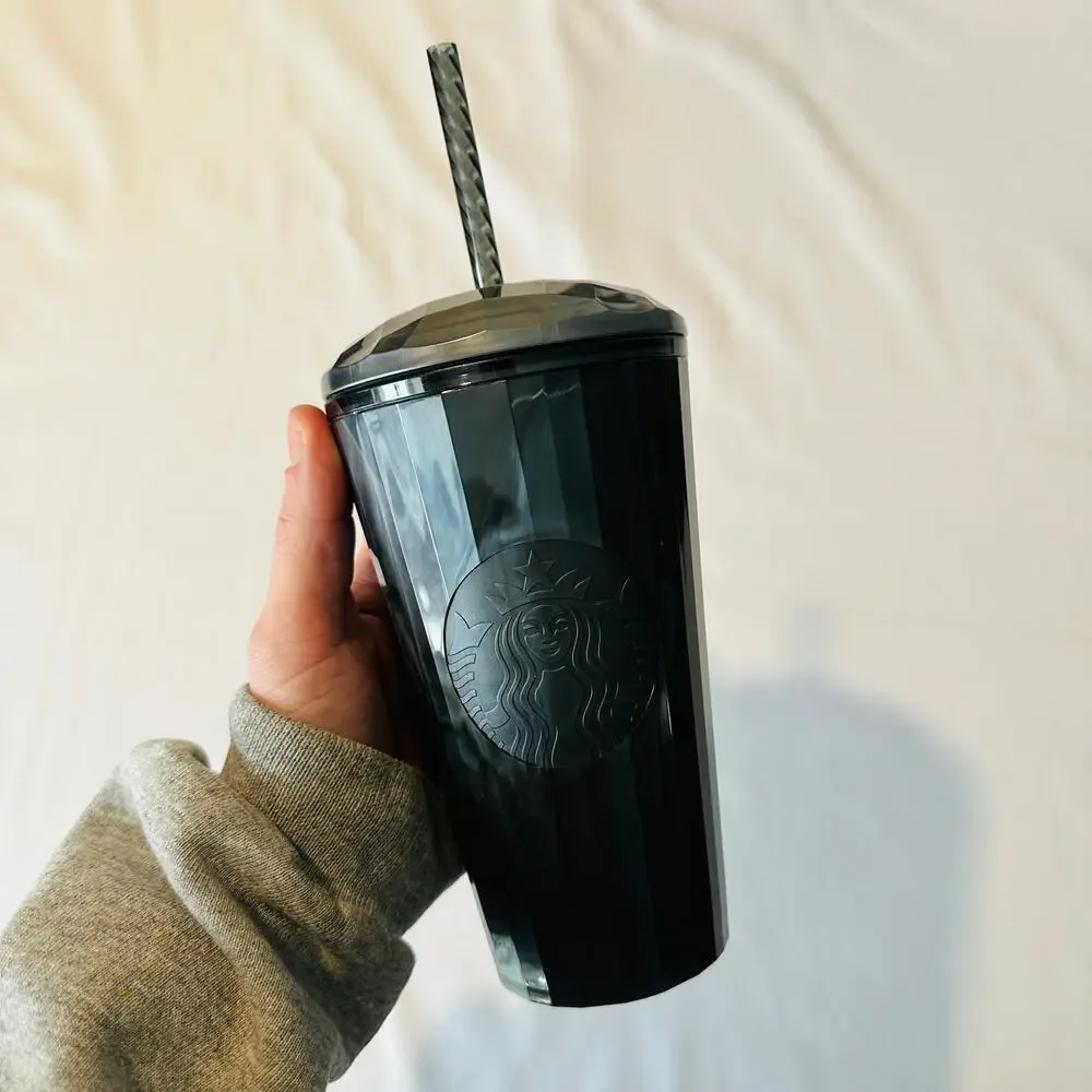 NWT Starbucks Black Domed Lid 16 oz Tumbler w/ Straw